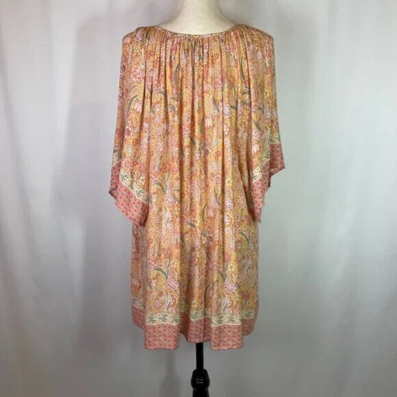 Cynthia Rowley Floral Tunic Mini Dress Flowy Boho 3/4 Sleeves Size M - Picture 2 of 9